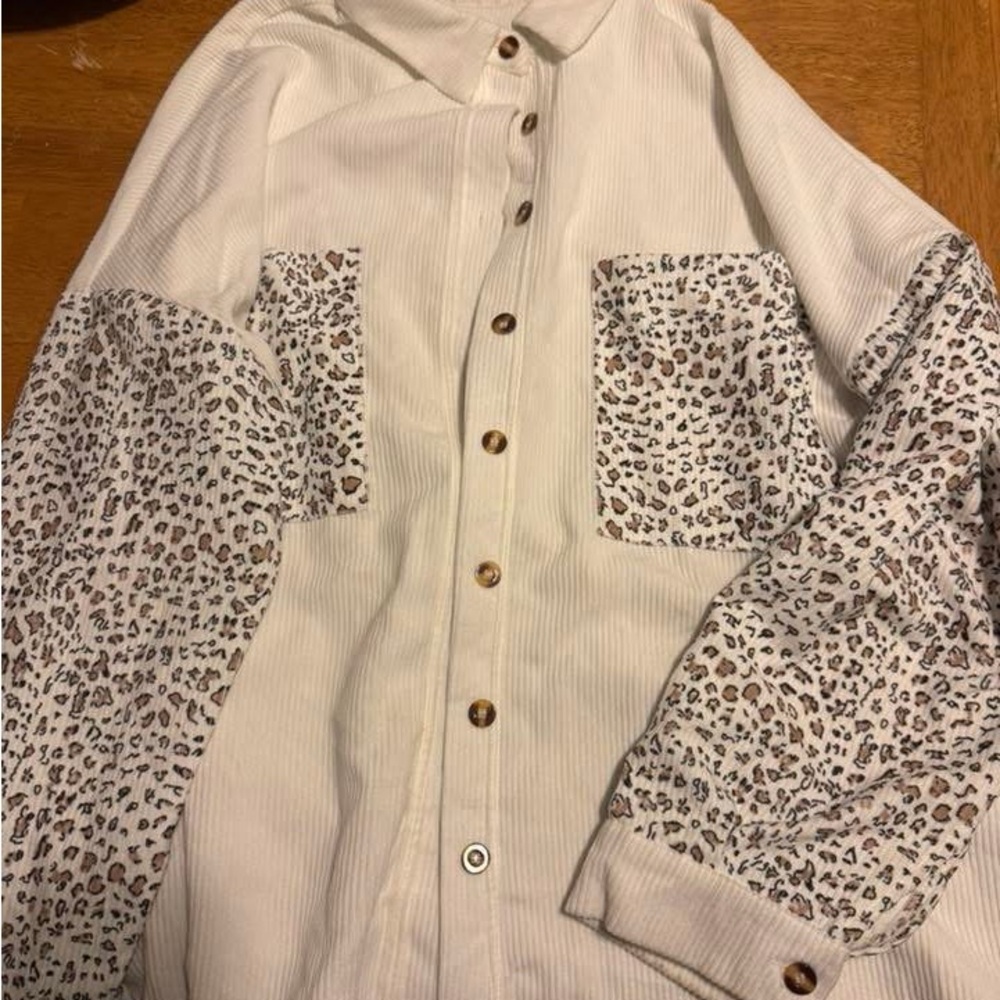 Women's White and Leopard Print Jacket